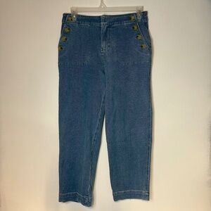 Talbots Wide Leg Jeans Sailor Button Medium Wash Denim Pants Retro 70s Look